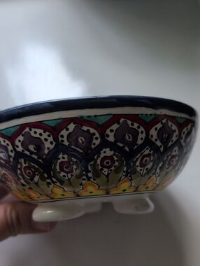 Hand-Painted Floral Ceramic Bowl in Multicolor